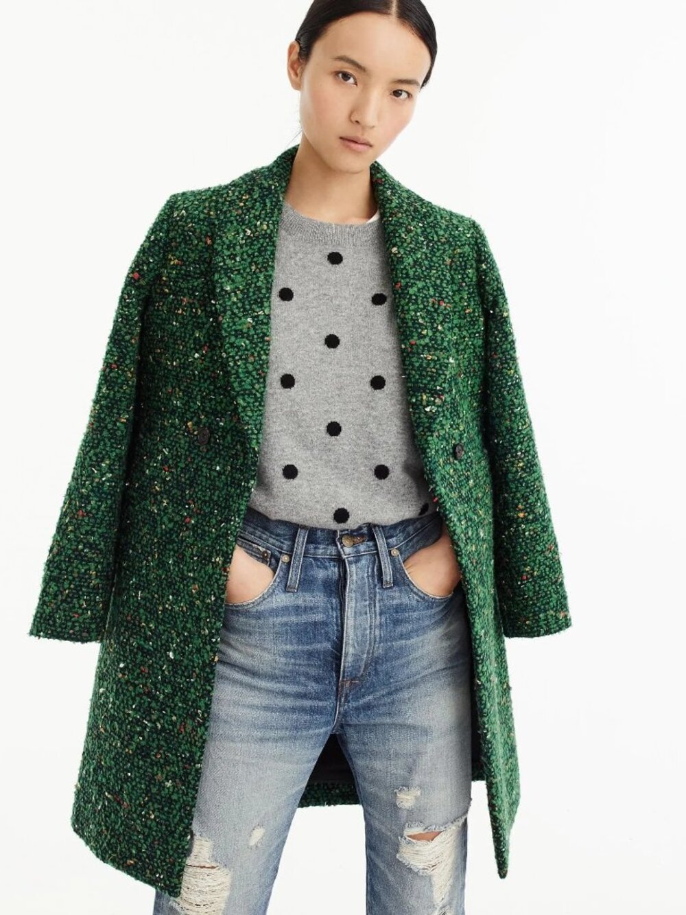 NWOT J. Crew Daphne Topcoat in Italian Tweed *RUNS BIG* Green Wool Blend 00 - Picture 7 of 16